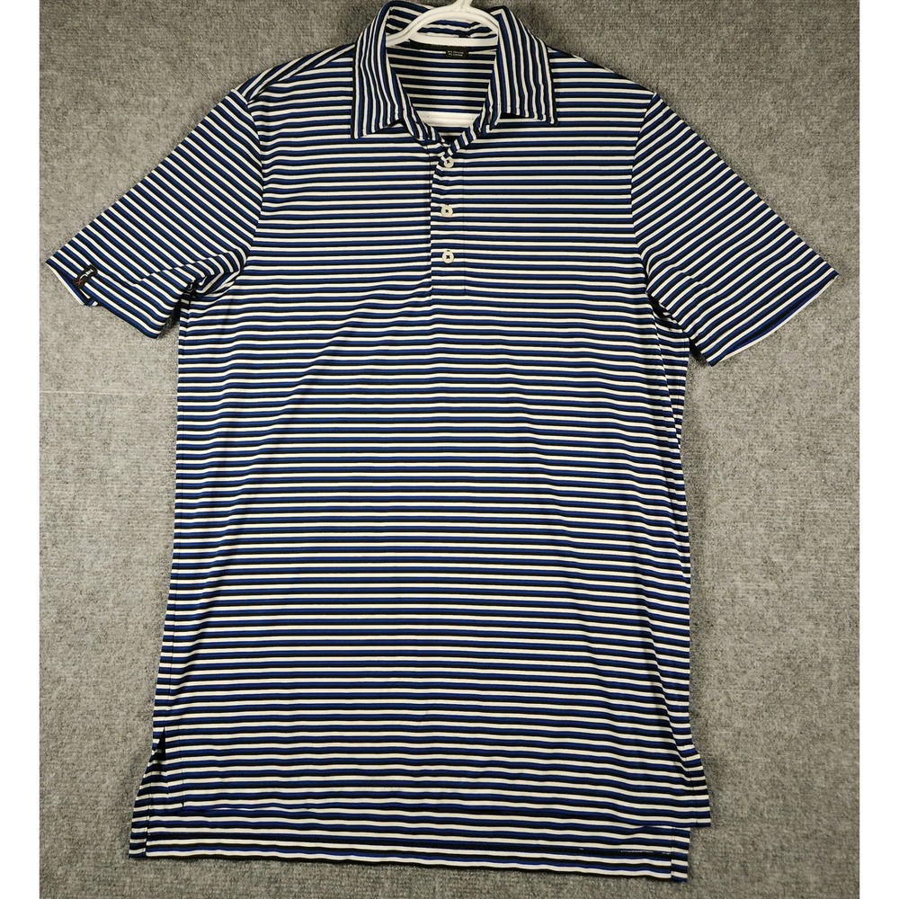RLX Ralph Lauren Polo Shirt Mens S Blue Striped Performance Short Sleeve